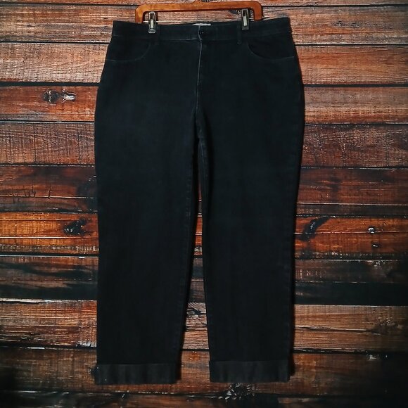 Chico's Jeans Size 3 US 16 Sparkle Cuffed Ankle Black Denim Stretch - Picture 2 of 10